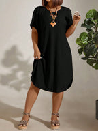 Vestido Plus Size Casual Soltinho Manga Curta
