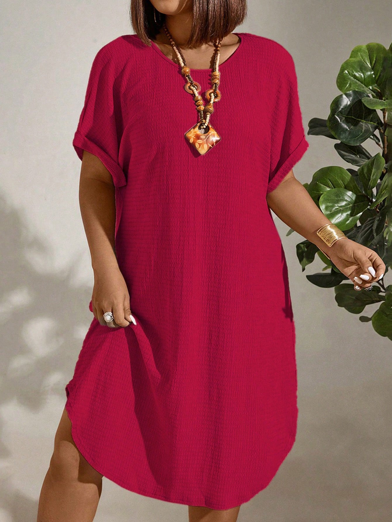 Vestido Plus Size Casual Soltinho Manga Curta