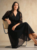 Vestido Plus Size Longo Elegante Bordado Meia Manga