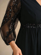 Vestido Plus Size Longo Elegante Bordado Meia Manga