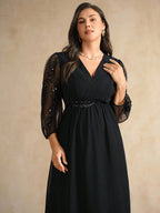 Vestido Plus Size Longo Elegante Bordado Meia Manga