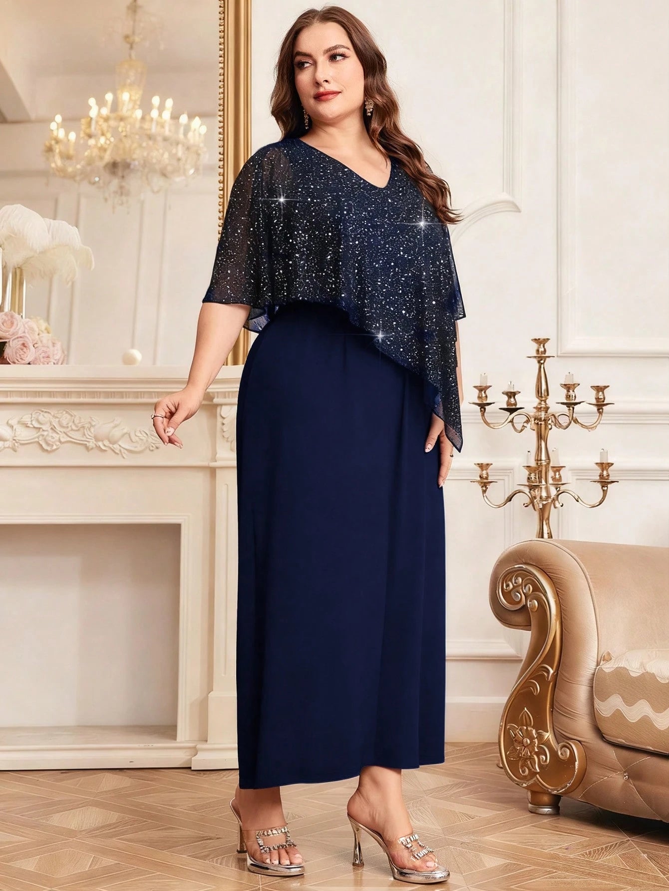 Vestido Plus Size Longo Festa com Brilho