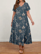Vestido Plus Size Longo Floral Decote V