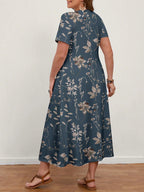 Vestido Plus Size Longo Floral Decote V