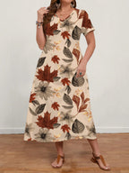 Vestido Plus Size Longo Floral Decote V