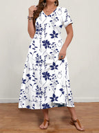 Vestido Plus Size Longo Floral Decote V
