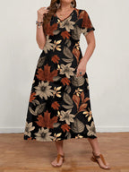 Vestido Plus Size Longo Floral Decote V