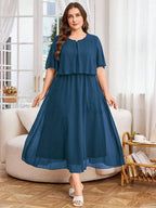Vestido Plus Size Midi Festa Chiffon Elegante