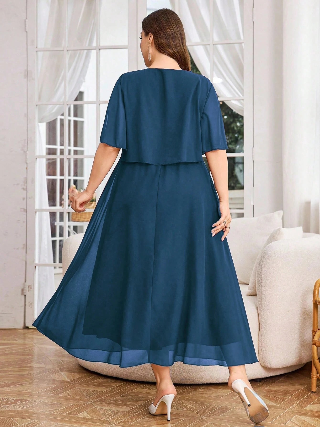 Vestido Plus Size Midi Festa Chiffon Elegante