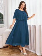 Vestido Plus Size Midi Festa Chiffon Elegante