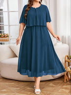 Vestido Plus Size Midi Festa Chiffon Elegante