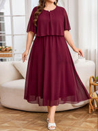 Vestido Plus Size Midi Festa Chiffon Elegante