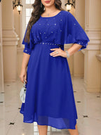 Vestido Plus Size Midi Festa com Brilho em Chiffon