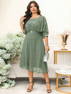 Vestido Plus Size Midi Festa com Brilho em Chiffon