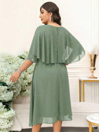 Vestido Plus Size Midi Festa com Brilho em Chiffon