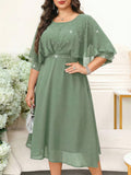Vestido Plus Size Midi Festa com Brilho em Chiffon