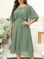 Vestido Plus Size Midi Festa com Brilho em Chiffon