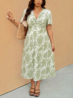 Vestido Plus Size Midi Floral Decote V