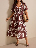 Vestido Plus Size Midi Floral Decote V
