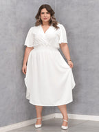 Vestido Plus Size Midi Transpassado Manga Curta