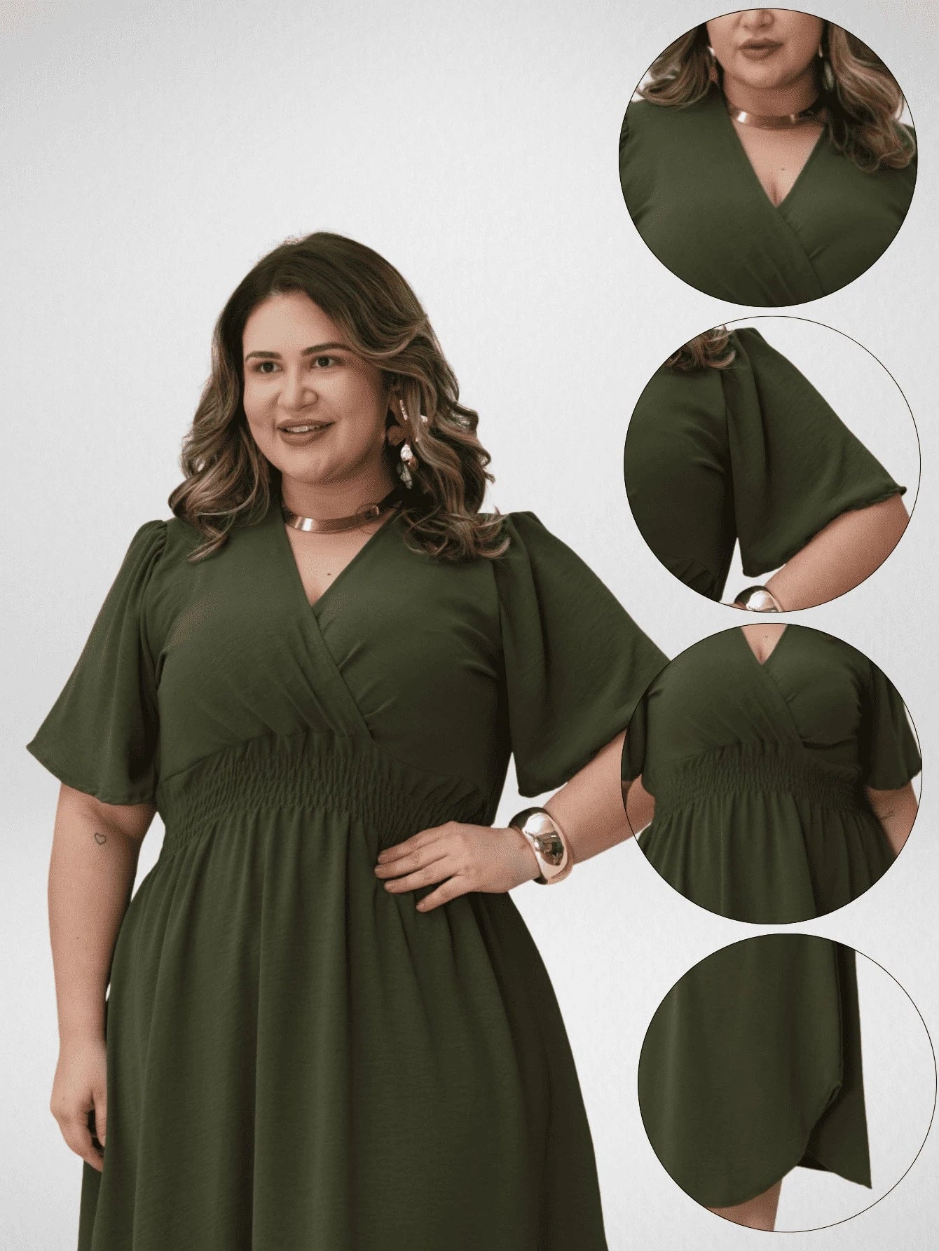 Vestido Plus Size Midi Transpassado Manga Curta