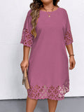 Vestido Plus Size Midi Vazado Meia Manga